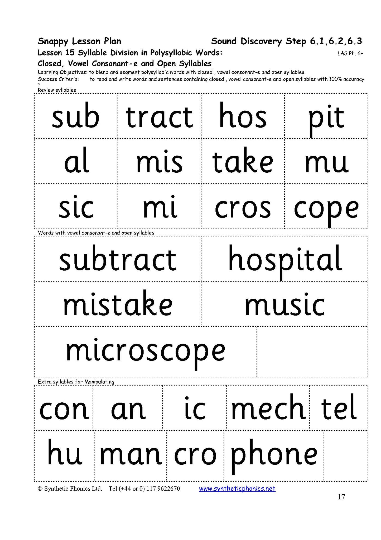 Resource Materials - Snappy Lesson Plans at Steps 4-7: Selected Prefixes, Suffixes and Syllables (SLPR4-7)