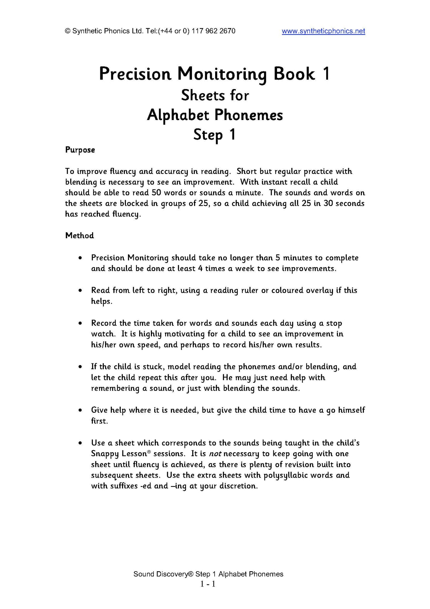 Precision Monitoring Book 1, Steps 1 and 2: Alphabet Phonemes and Digraphs (PMB1)