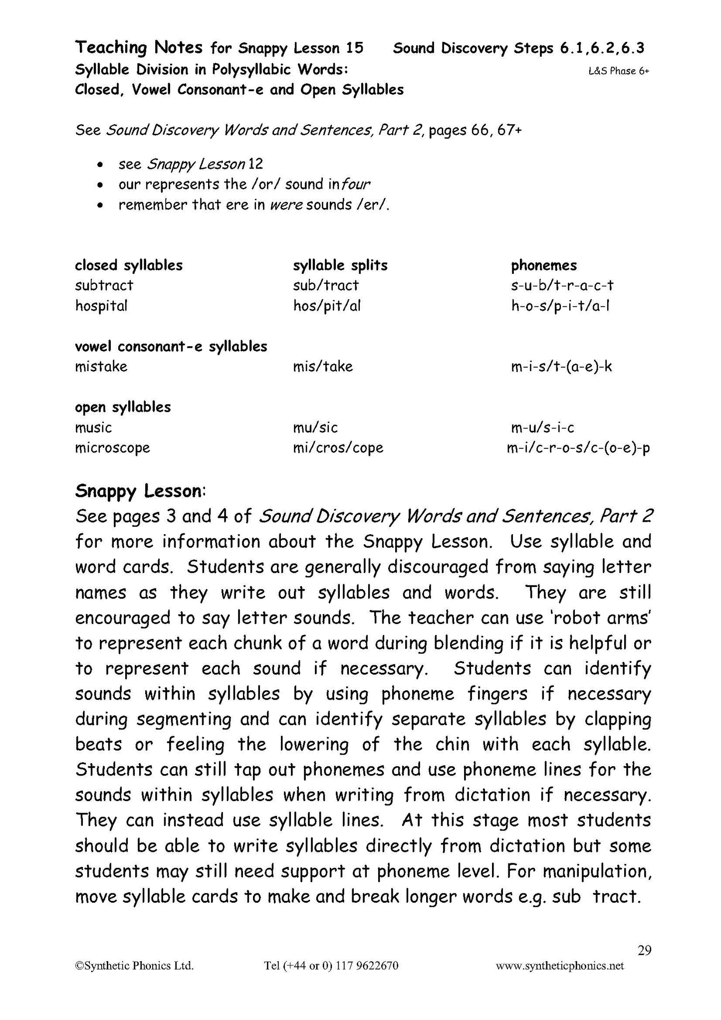 Snappy Lesson Plans at Steps 4-7: Selected Prefixes, Suffixes and Syllables (SLP4-7)