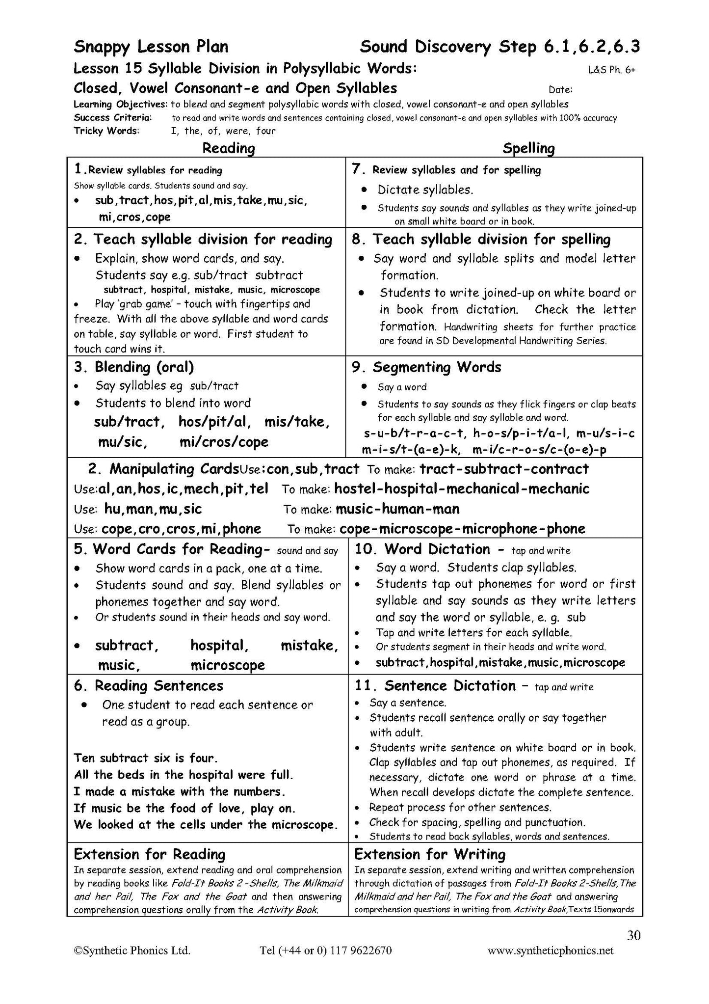 Snappy Lesson Plans at Steps 4-7: Selected Prefixes, Suffixes and Syllables (SLP4-7)